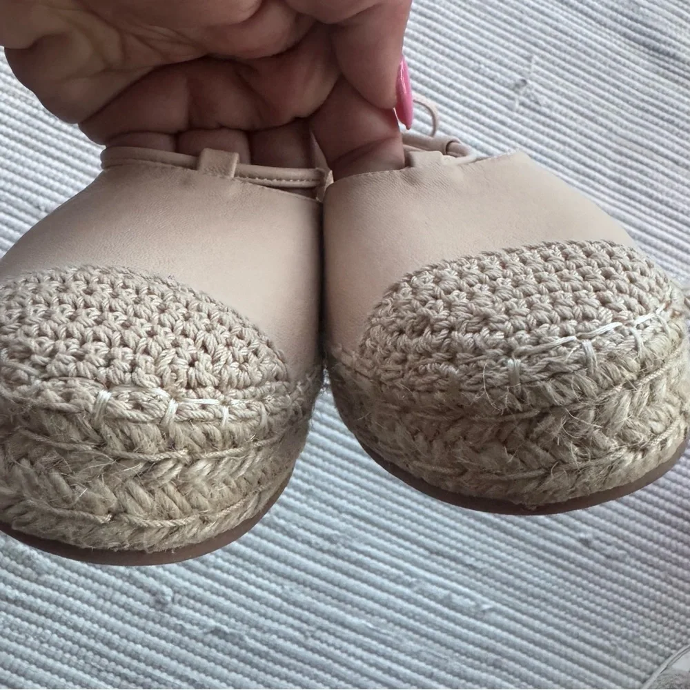 London Rag Lace Up Espadrille Platform Ballet Flats Beige Leather 9.5